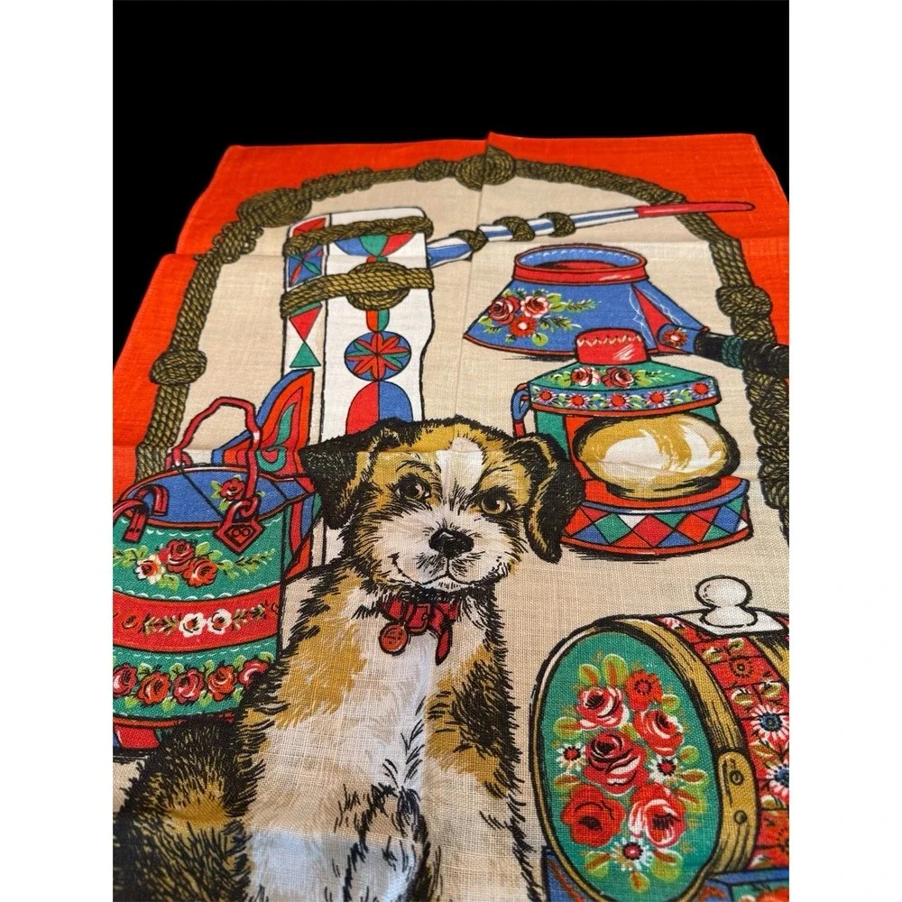 Vintage Skipper Dog By Ulster Irish Linen Tea Towel Lg 19